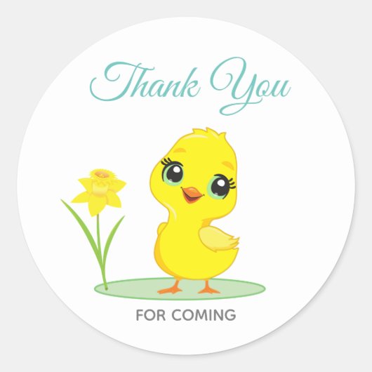 Schattig kuiken met bloem bedankt ronde sticker (Voorkant)