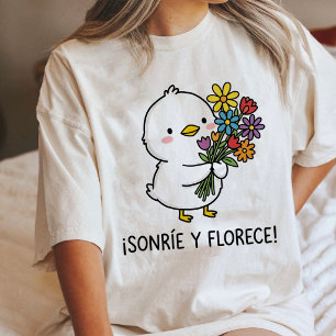 Schattig Kuiken Met Bloemen Glimlach & Bloei Tri-Blend Shirt