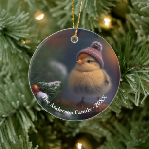 Schattig kuiken met een winter pet Custom Keramisch Ornament