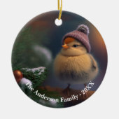 Schattig kuiken met een winter pet Custom Keramisch Ornament (Voorkant)