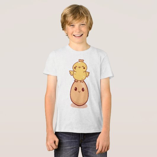 Schattig Kuiken Staand op Lachend Ei Tri-Blend Shirt (Voorkant volledig)