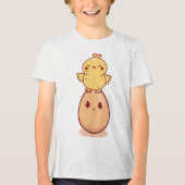 Schattig Kuiken Staand op Lachend Ei Tri-Blend Shirt (Voorkant)