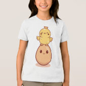 Schattig Kuiken Staand op Lachend Ei Tri-Blend Shirt (Voorkant)