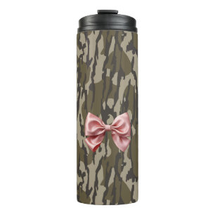 Schattig laagland camouflage esthetische roze lint thermosbeker
