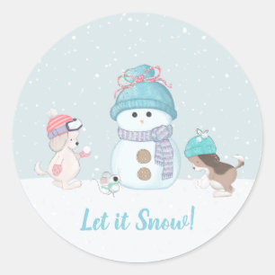 Schattig laat het sneeuwen ronde sticker