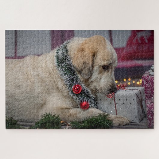 Schattig labrador hond Kerstmis Legpuzzel (Horizontaal)