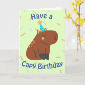 Schattig lachend Capybara Capy Verjaardag Kinderen Kaart (Gele Bloem)