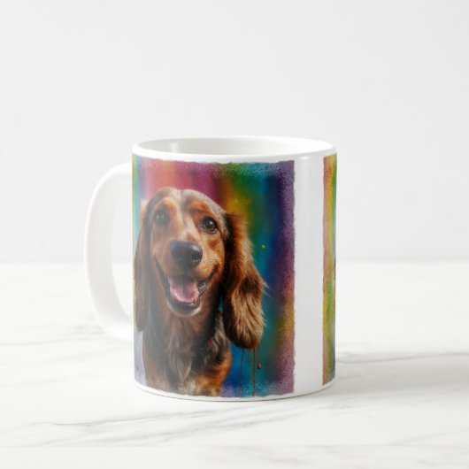 Schattig lachend dachshund artistiek portret koffiemok (Voorkant links)
