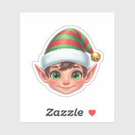 Schattig Lachend Kerstelfengezicht met Rood-Groene Sticker