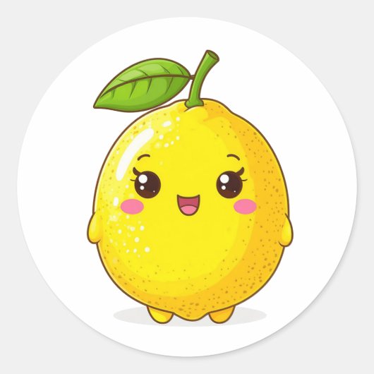 Schattig Lachende Citroen Karakter Ronde Sticker (Voorkant)
