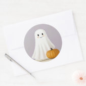 Schattig Lachende Geest met Pompoen Ronde Sticker (Envelop)