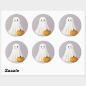 Schattig Lachende Geest met Pompoen Ronde Sticker (Vel)