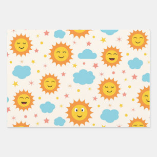 Schattig Lachende Zonneschijn met Wolken en Sterre Inpakpapier Vel