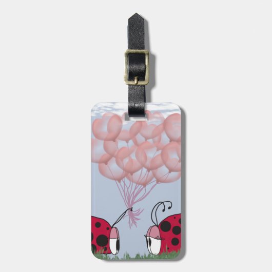 Schattig Ladybug met  roze ballon Bouquet Bagagelabel (Voorkant verticaal)