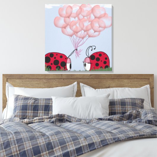 Schattig Ladybug met  roze ballon Bouquet Canvas Afdruk (Insitu (Slaapkamer))