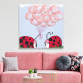 Schattig Ladybug met  roze ballon Bouquet Canvas Afdruk (Insitu (Woonkamer))