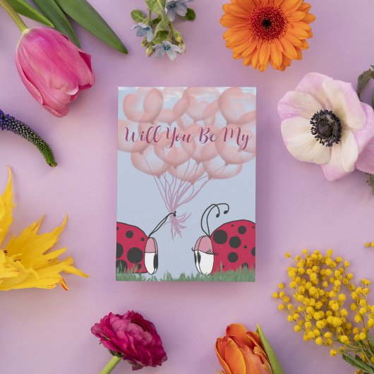 Schattig Ladybug met roze ballon Bouquet Feestdagen Kaart