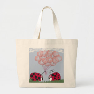 Schattig Ladybug met  roze ballon Bouquet Grote Tote Bag