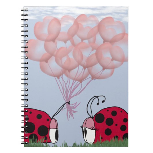 Schattig Ladybug met roze ballon Bouquet Notitieboek (Voorkant)