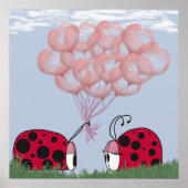 Schattig Ladybug met  roze ballon Bouquet Poster (Voorkant)