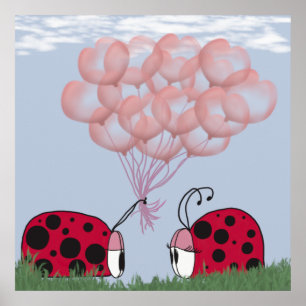 Schattig Ladybug met  roze ballon Bouquet Poster