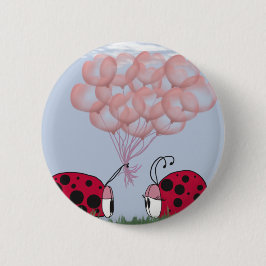 Schattig Ladybug met roze ballon Bouquet Ronde Button 5,7 Cm