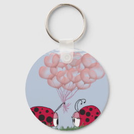 Schattig Ladybug met roze ballon Bouquet Sleutelhanger