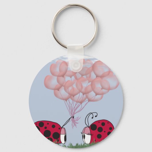 Schattig Ladybug met roze ballon Bouquet Sleutelhanger (Voorkant)