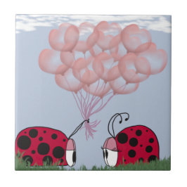 Schattig Ladybug met roze ballon Bouquet Tegeltje
