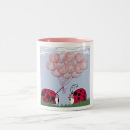 Schattig Ladybug met roze ballon Bouquet Tweekleurige Koffiemok