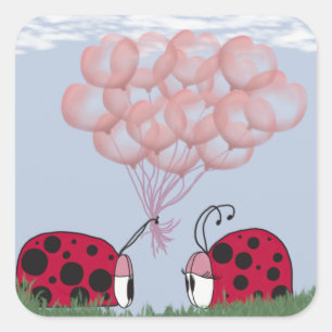 Schattig Ladybug met roze ballon Bouquet Vierkante Sticker