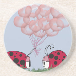 Schattig Ladybug met roze ballon Bouquet Zandsteen Onderzetter