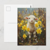 Schattig Lam Geel Daffodils Schilderij Briefkaart (Voorkant / Achterkant)