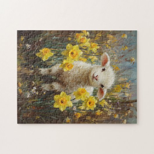 Schattig Lam Geel Daffodils Schilderij Legpuzzel (Horizontaal)