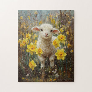 Schattig Lam Geel Daffodils Schilderij Legpuzzel