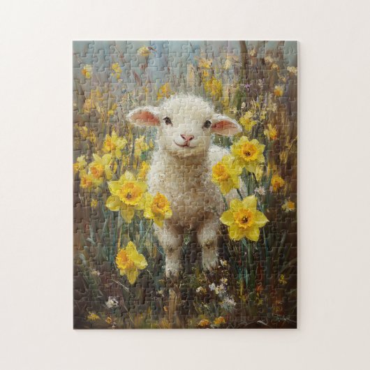 Schattig Lam Geel Daffodils Schilderij Legpuzzel (Verticaal)
