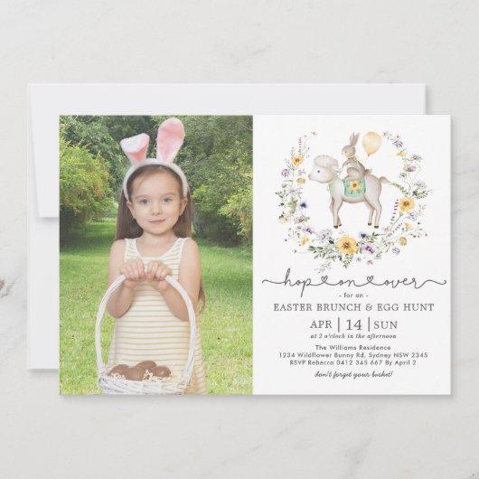 Schattig Lam Konijn Wilde Bloem Pasen Brunch Eiere Kaart (Voorkant)