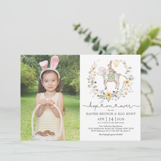 Schattig Lam Konijn Wilde Bloem Pasen Brunch Eiere Kaart (Staand voorkant)
