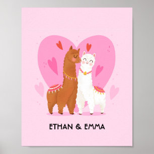 Schattig lama-koppel gepersonaliseerde Valentijnsd Poster
