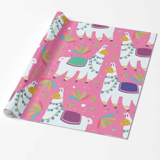 Schattig Lama Patroon Cadeaupapier (Uitgerold)
