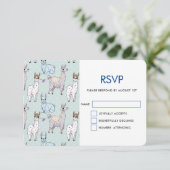 Schattig lama patroon op Polka dots RSVP Kaartje (Staand voorkant)