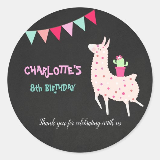 schattig lama verjaardagskaartje fiesta alpaca ronde sticker (Voorkant)