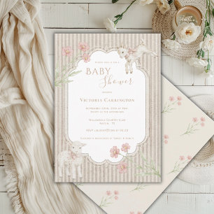 Schattig Lammetje Bloemige Vintage Baby Shower Kaart