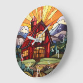 schattig land boerderij faux gebrandschilderd glas grote klok (Hoek)