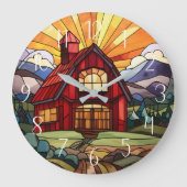 schattig land boerderij faux gebrandschilderd glas grote klok (Voorkant)