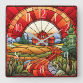 schattig land boerderij faux gebrandschilderd glas vierkante klok (Voorkant)