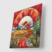 schattig land boerderij faux gebrandschilderd glas vierkante klok (Hoek)