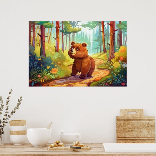 schattig land bruin beer liefhebbers nursey poster (Keuken)