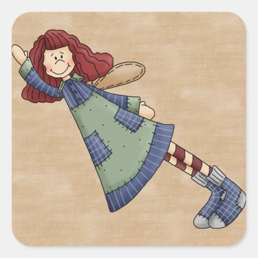 Schattig Land Folk Art Rag Angel Doll Vierkante Sticker (Voorkant)