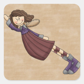 Schattig land Folk Art Rag Angel Doll Vierkante Sticker